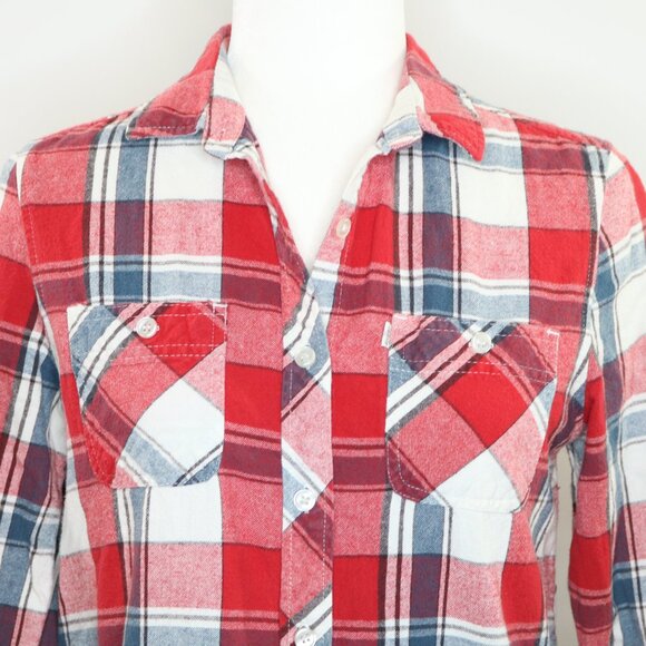 Levis Flannel Shirt Red Blue White Plaid Long Sleeve Button Up - Picture 2 of 11